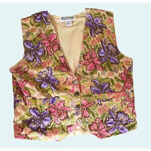 Vintage WESTERN CONNECTION 90s 00s Floral Beaded Vest Top Shirt Sz S